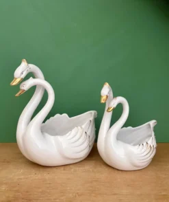 Duo de caches pots vintage - Cygnes en céramique