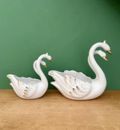 Duo de caches pots vintage - Cygnes en céramique