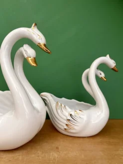 Duo de caches pots vintage - Cygnes en céramique