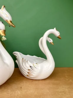 Duo de caches pots vintage - Cygnes en céramique