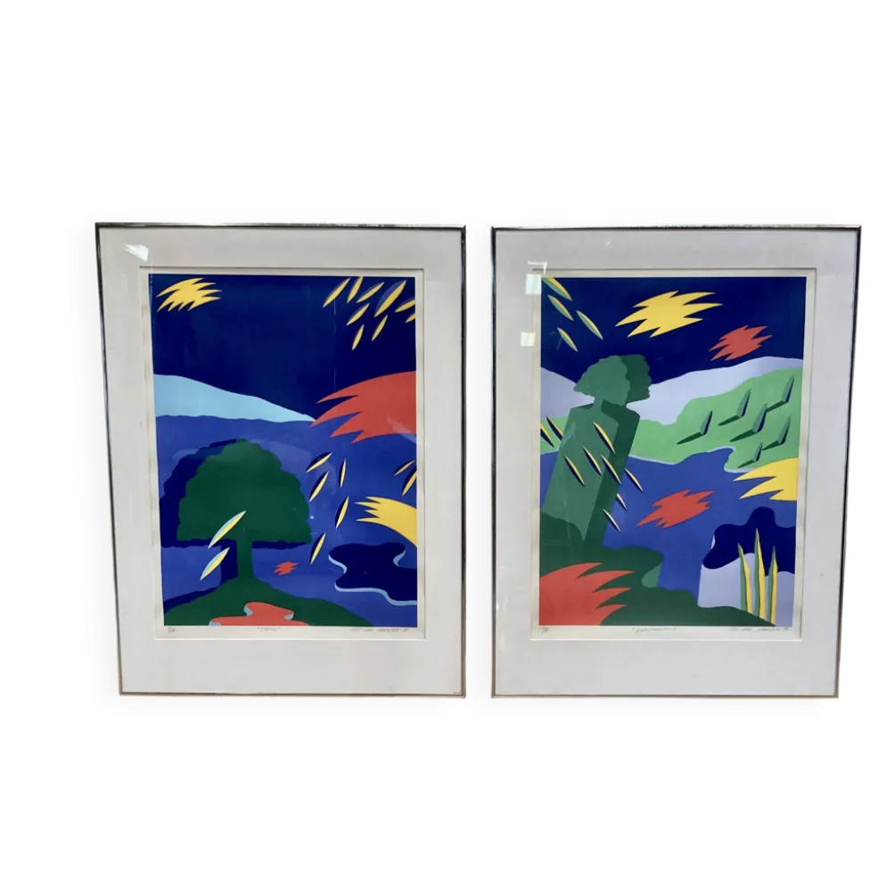 Duo de lithographies design scandinave "bent karl jakobsen".