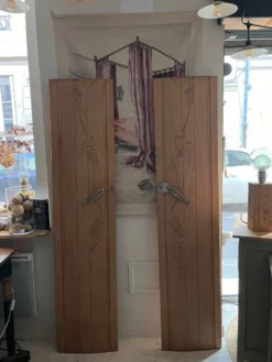 Duo de portes vintage Art Deco Rose et Marguerite bois massif chêne