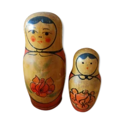 Duo de poupées russes anciennes vintage bois matriochka