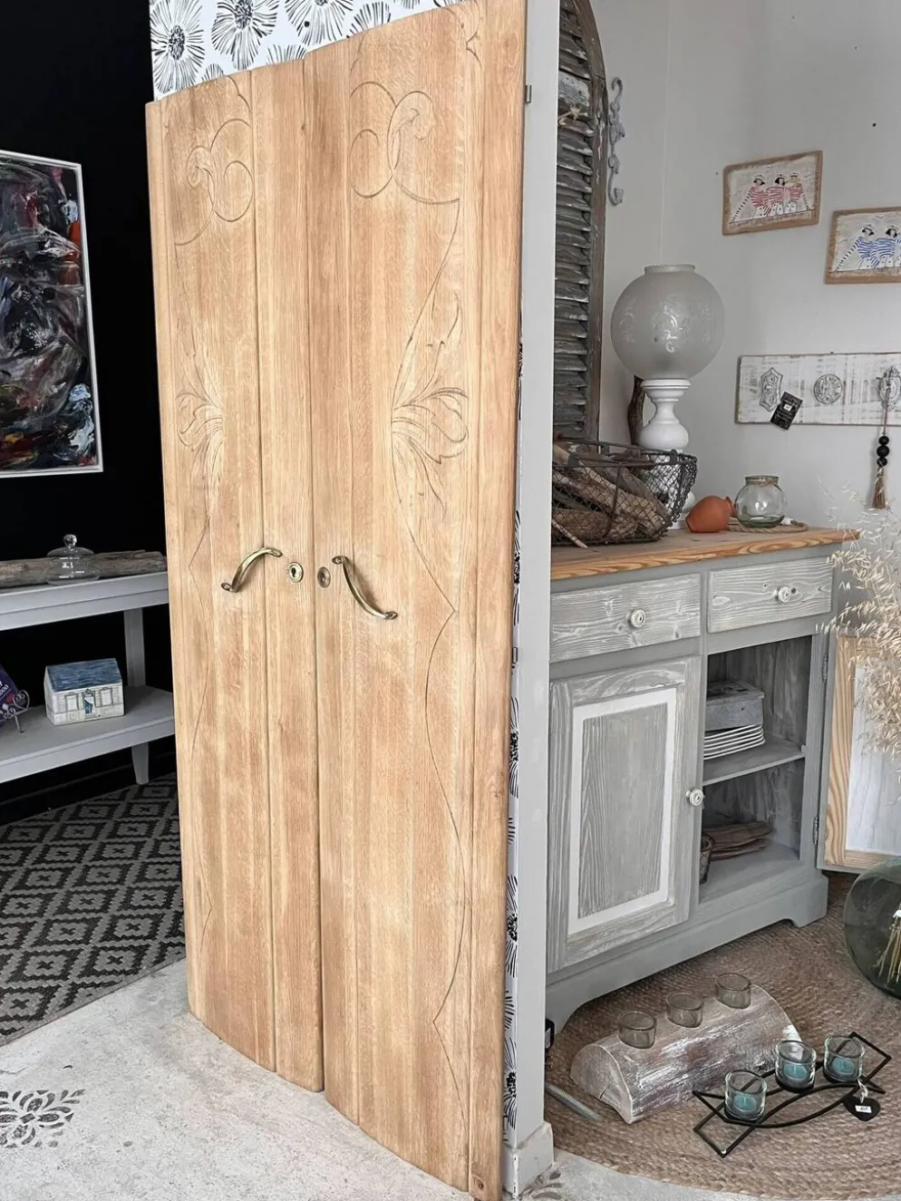 Duo portes d'armoire Art Déco bois massif chêne Solweig & Abigaël paravent