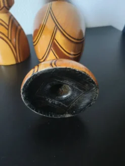 Duo vase& bougeoir vintage en bois tourné et lamellé style scandinave