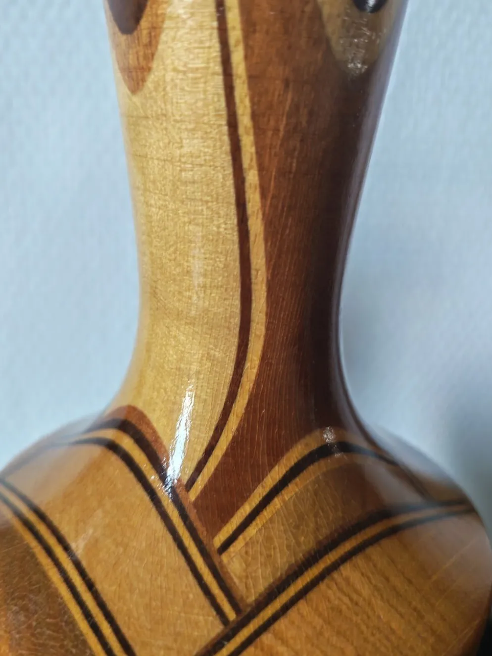 Duo vase& bougeoir vintage en bois tourné et lamellé style scandinave