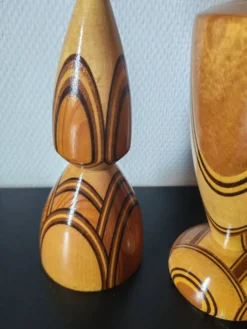 Duo vase& bougeoir vintage en bois tourné et lamellé style scandinave