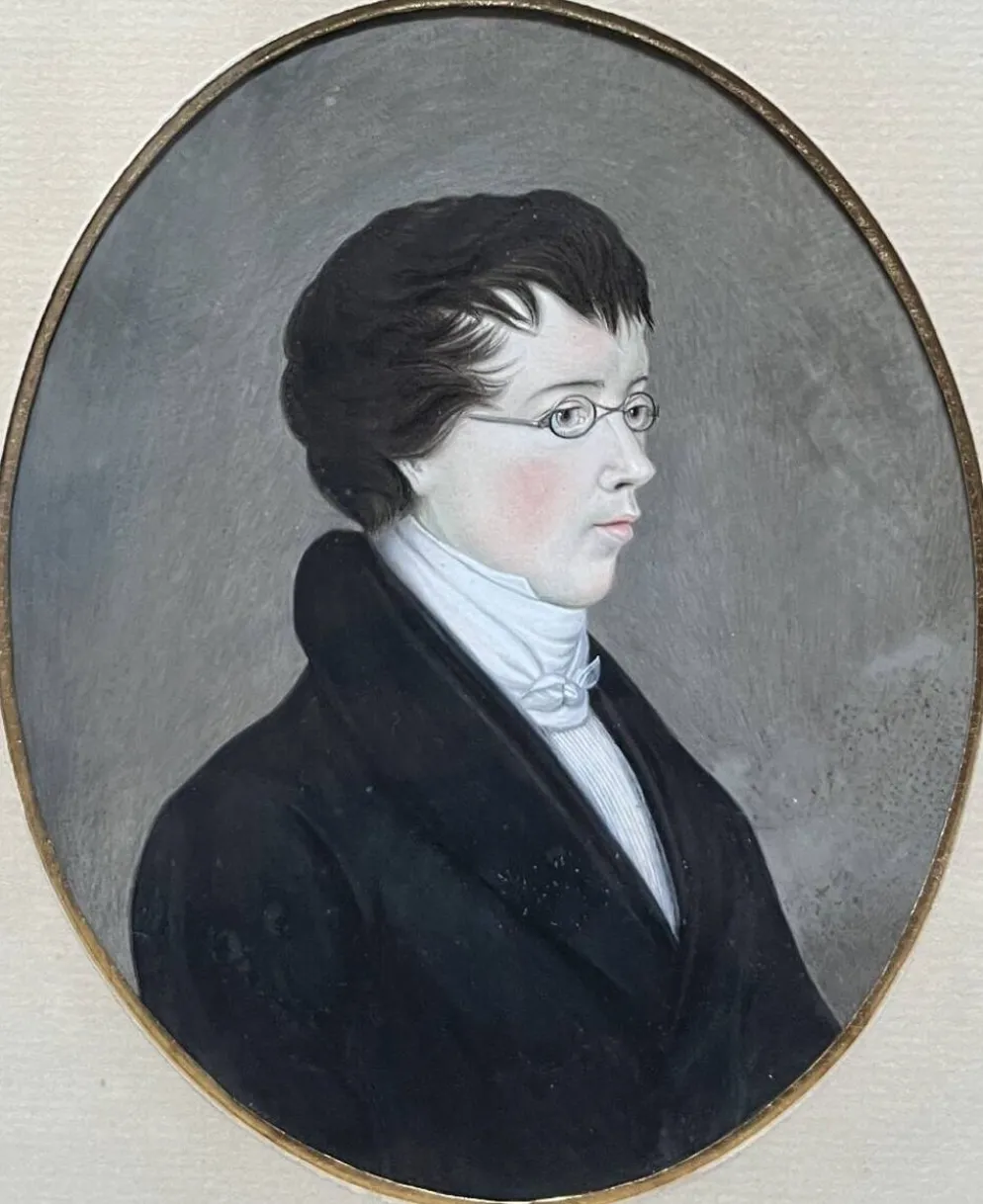 Ecole allemande (?) du début du XIXe siècle, Portrait d'un jeune homme portant des lunettes