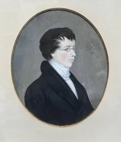 Ecole allemande (?) du début du XIXe siècle, Portrait d'un jeune homme portant des lunettes