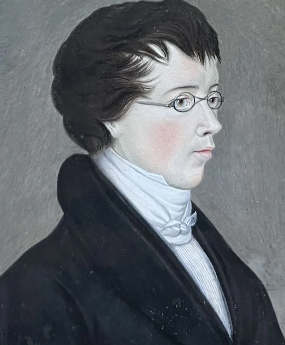 Ecole allemande (?) du début du XIXe siècle, Portrait d'un jeune homme portant des lunettes
