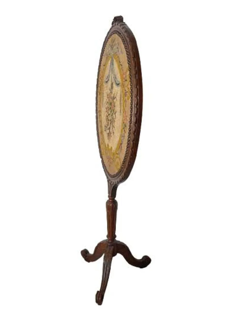 Ecran de cheminée en bois et tissu brodé
