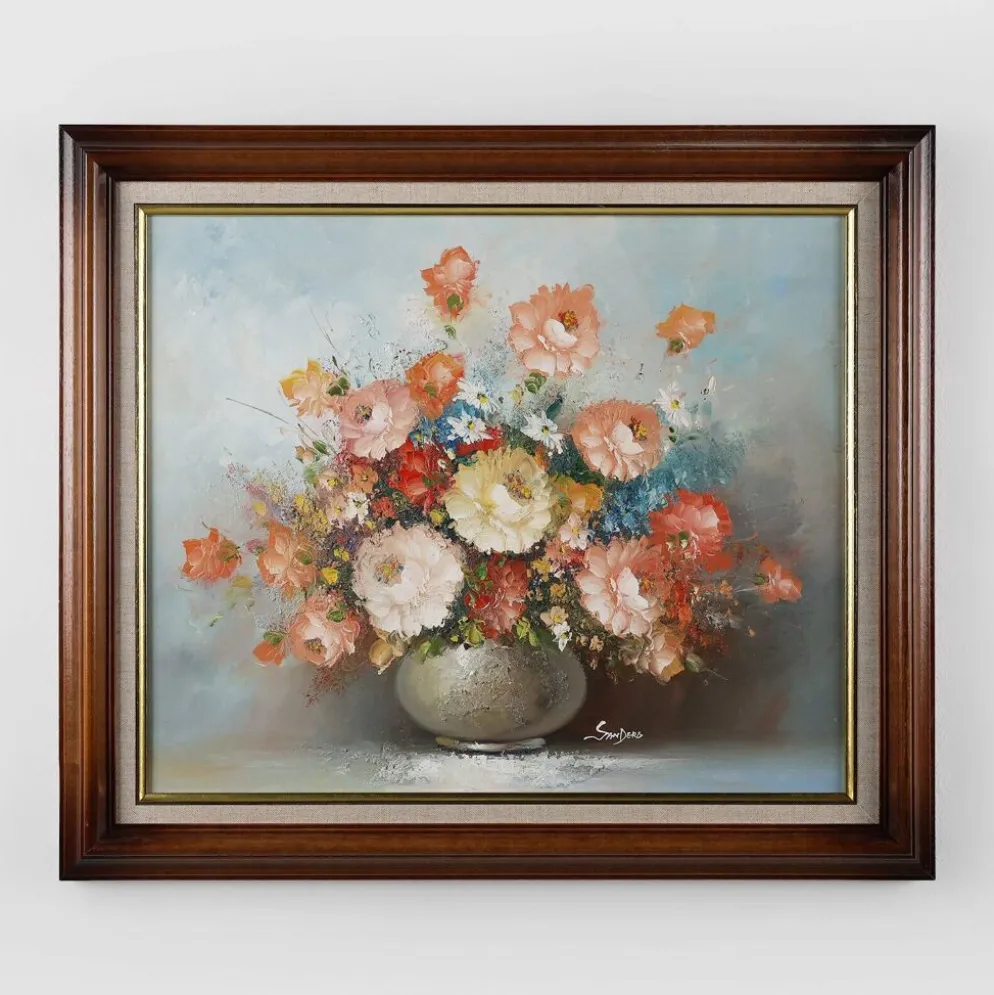 Edmond Sanders, Vase avec des fleurs, années 1950, huile sur toile, encadré