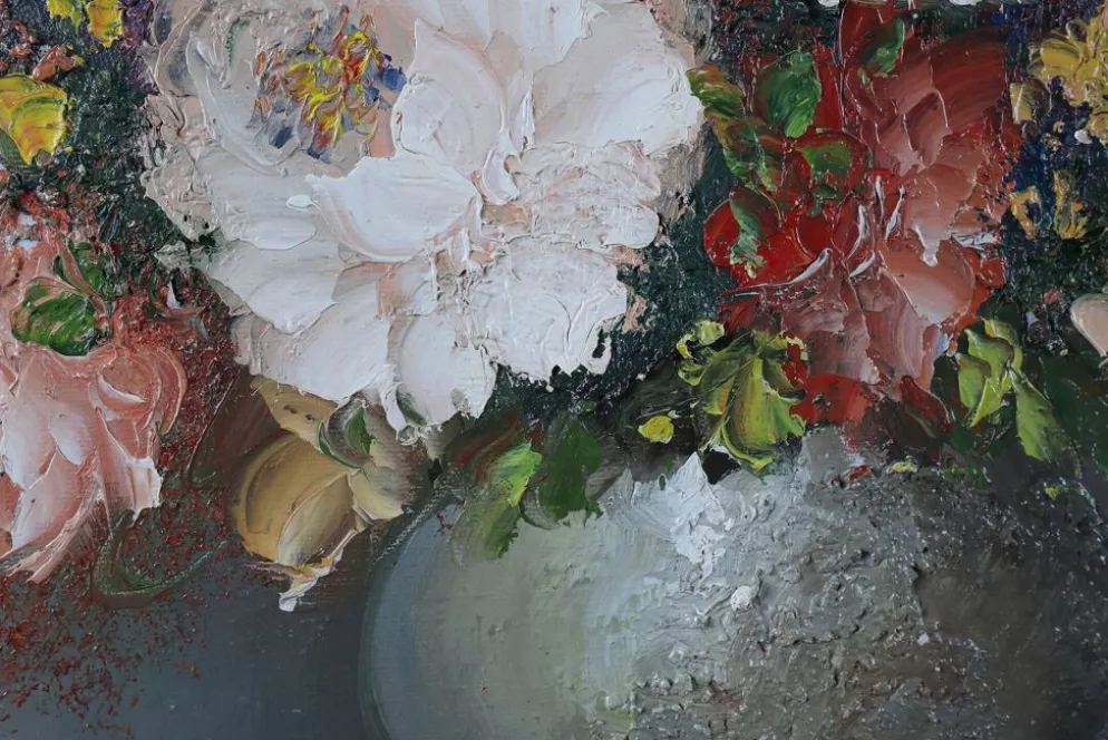 Edmond Sanders, Vase avec des fleurs, années 1950, huile sur toile, encadré