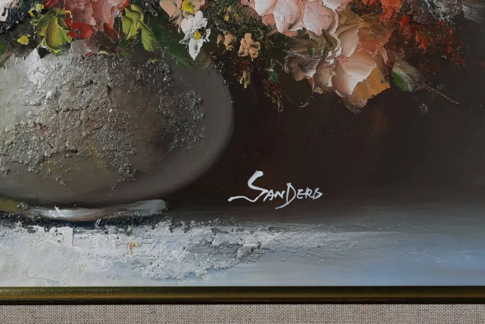 Edmond Sanders, Vase avec des fleurs, années 1950, huile sur toile, encadré