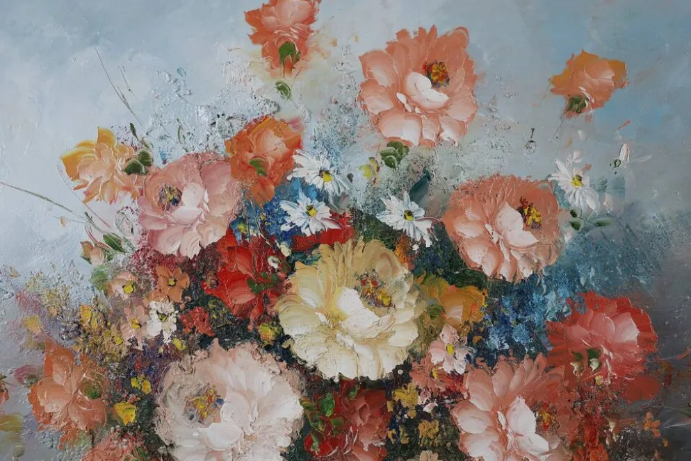 Edmond Sanders, Vase avec des fleurs, années 1950, huile sur toile, encadré