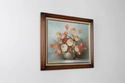 Edmond Sanders, Vase avec des fleurs, années 1950, huile sur toile, encadré