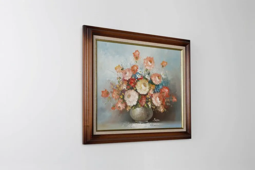Edmond Sanders, Vase avec des fleurs, années 1950, huile sur toile, encadré