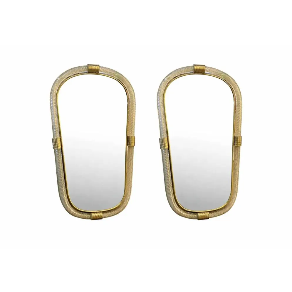 Elegant Pair of Murano Glass Mirrors in Gold Leaf, Italy, “Torciglione” Des