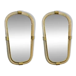 Elegant Pair of Murano Glass Mirrors in Gold Leaf, Italy, “Torciglione” Des