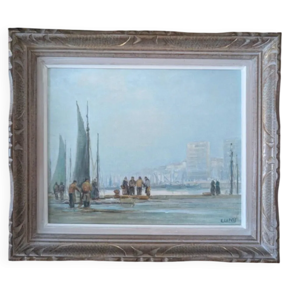 Emmanuel Le Petit (1905–1991) — Scène de port, huile sur toile