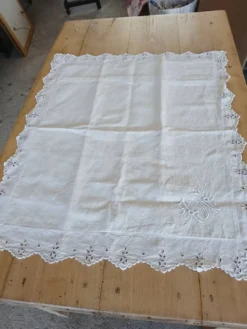 Ensemble ancien drap plat et 2 taies d'oreiller