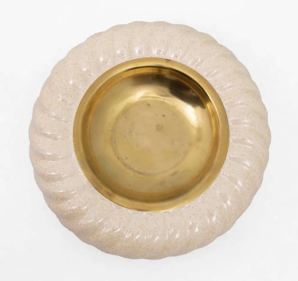 Ensemble de briquet et cendrier en céramique et laiton par Tommaso Barbi, Italie, années 1960.
