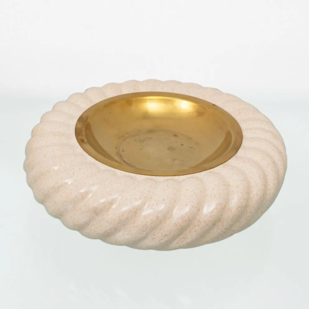 Ensemble de briquet et cendrier en céramique et laiton par Tommaso Barbi, Italie, années 1960.
