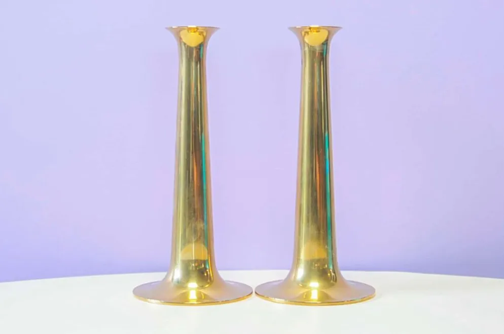 Ensemble de 2 candélabres en laiton Hans Bølling
