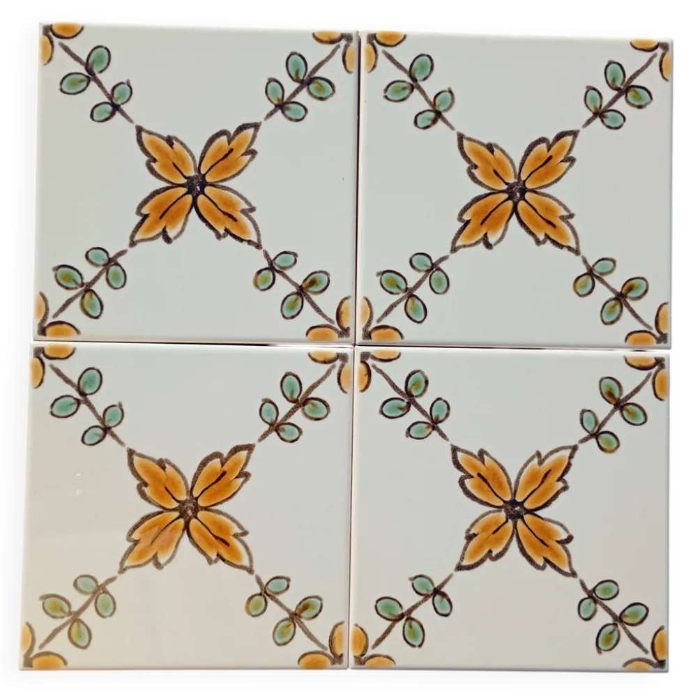 Ensemble de 4 carreaux portugais vintage 15x15 cm en majolique authentique peints à la main