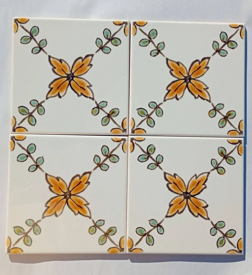 Ensemble de 4 carreaux portugais vintage 15x15 cm en majolique authentique peints à la main