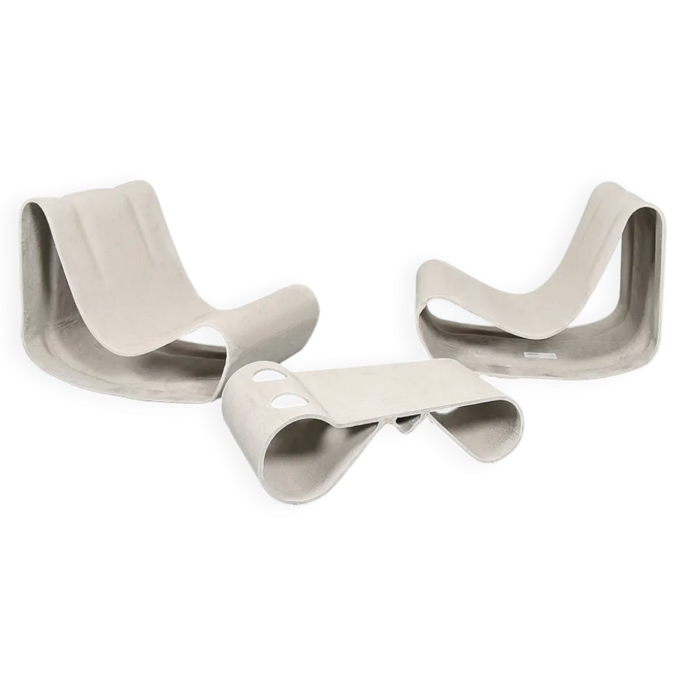 Ensemble de 2 chaises Loop et 1 table Loop Swisspearl/Eternit Willy Guhl