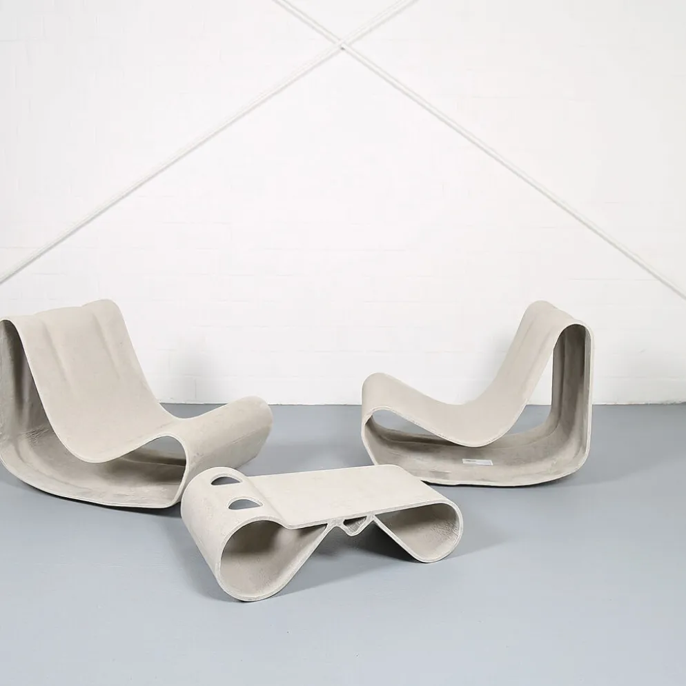 Ensemble de 2 chaises Loop et 1 table Loop Swisspearl/Eternit Willy Guhl