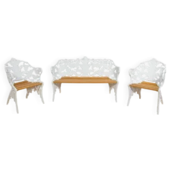 Ensemble de jardin de style victorien Coalbrookdale – Banc et deux fauteuils, Royaume-Uni, années 1950, ensemble de 3