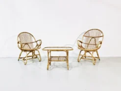 Ensemble de jardin en bambou vintage par Dirk van Sliedrecht pour Rohé Noordwolde, années 70.