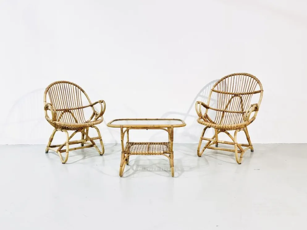 Ensemble de jardin en bambou vintage par Dirk van Sliedrecht pour Rohé Noordwolde, années 70.