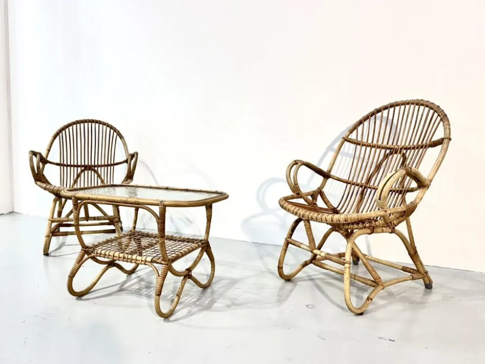 Ensemble de jardin en bambou vintage par Dirk van Sliedrecht pour Rohé Noordwolde, années 70.