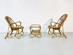 Ensemble de jardin en bambou vintage par Dirk van Sliedrecht pour Rohé Noordwolde, années 70.