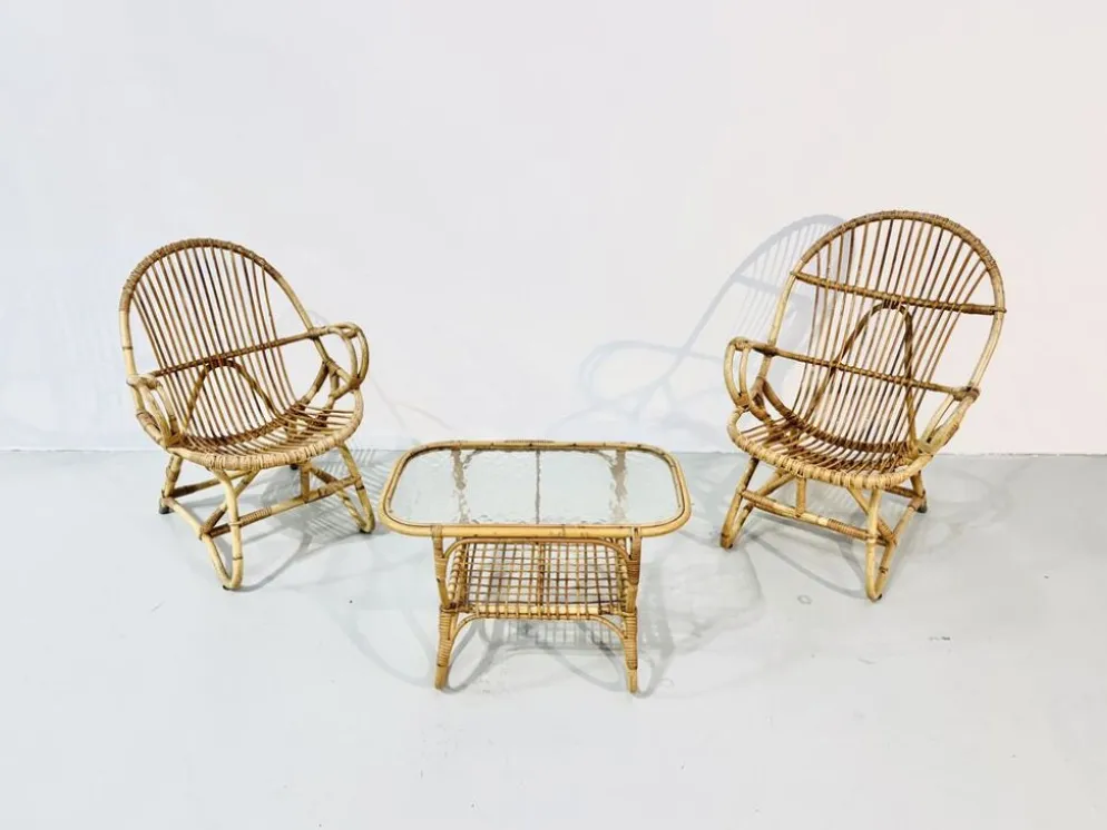 Ensemble de jardin en bambou vintage par Dirk van Sliedrecht pour Rohé Noordwolde, années 70.
