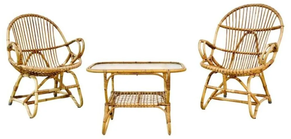 Ensemble de jardin en bambou vintage par Dirk van Sliedrecht pour Rohé Noordwolde, années 70.