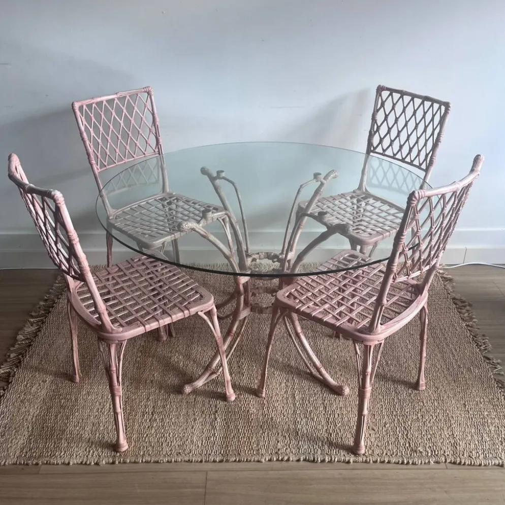 Ensemble de jardin en faux bambou avec table et 4 chaises
