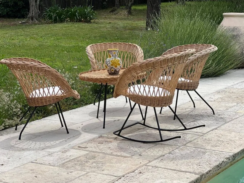 Ensemble de jardin en rotin vintage 1960