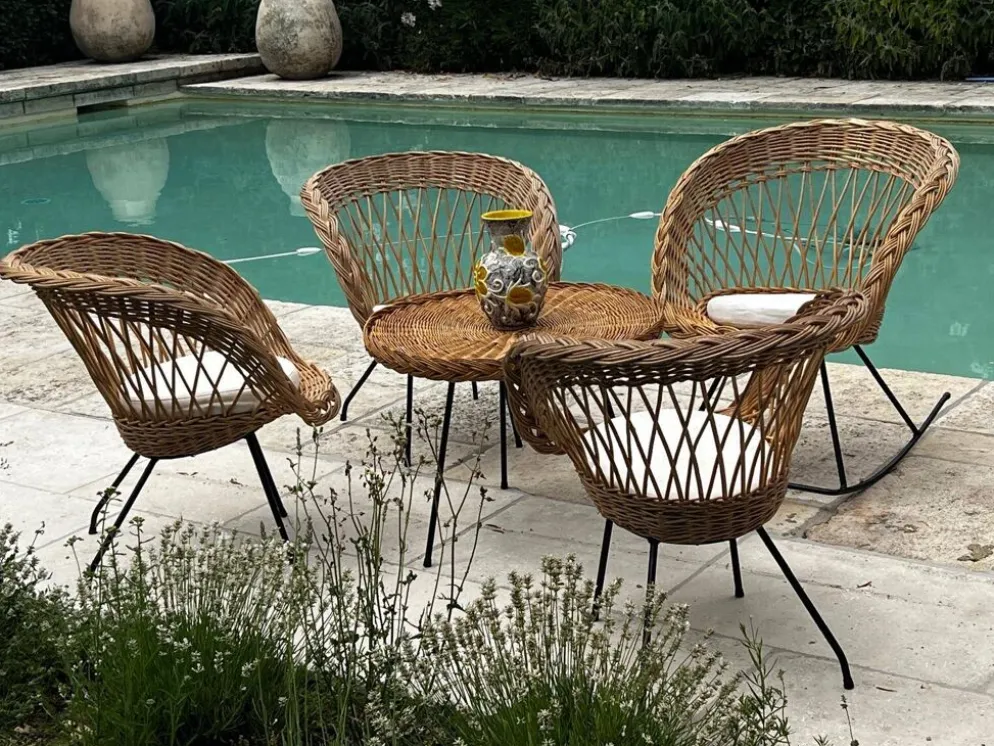 Ensemble de jardin en rotin vintage 1960
