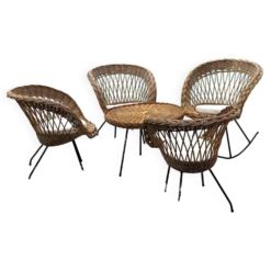 Ensemble de jardin en rotin vintage 1960