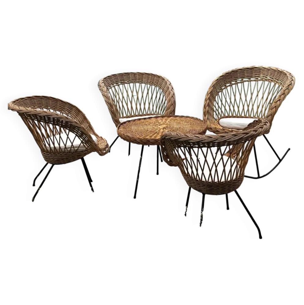 Ensemble de jardin en rotin vintage 1960