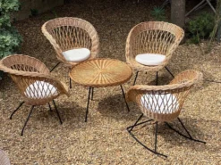 Ensemble de jardin en rotin vintage 1960