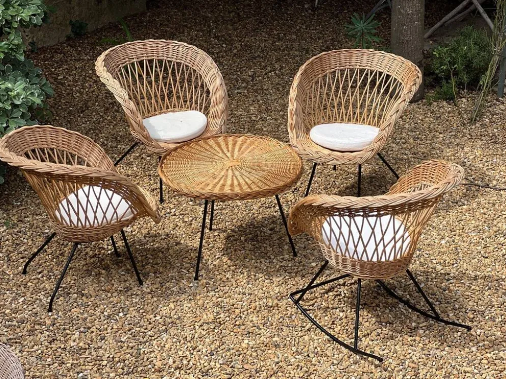 Ensemble de jardin en rotin vintage 1960