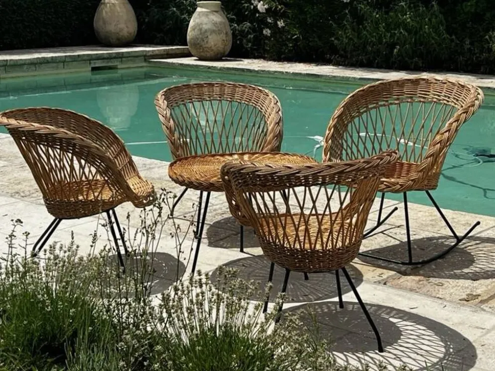 Ensemble de jardin en rotin vintage 1960