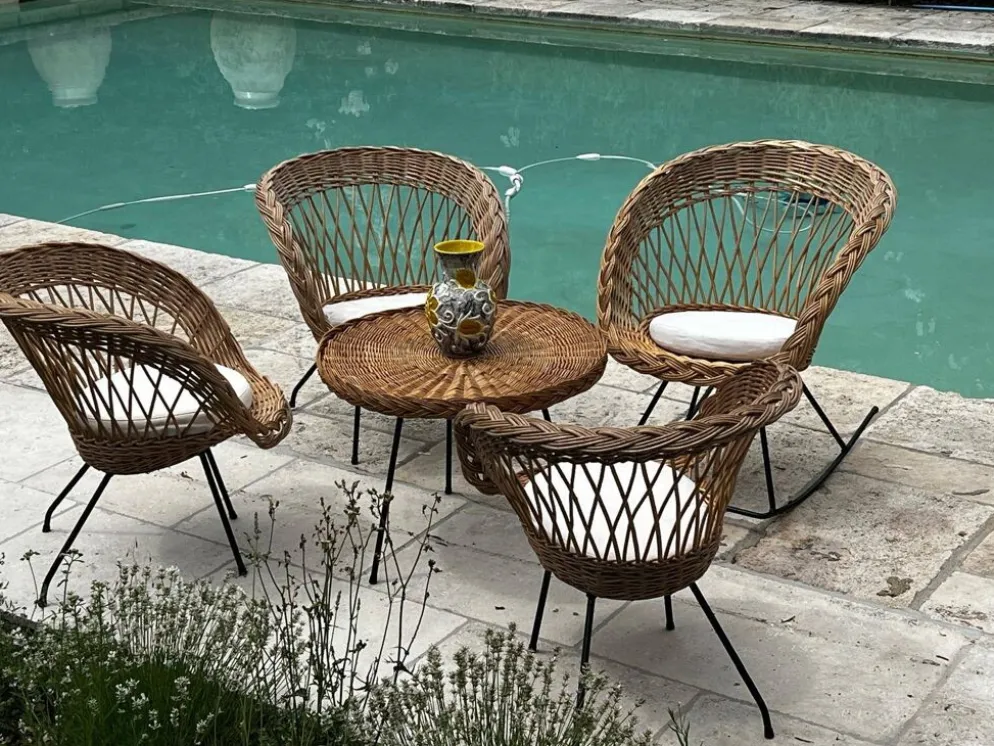 Ensemble de jardin en rotin vintage 1960
