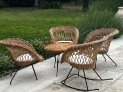 Ensemble de jardin en rotin vintage 1960
