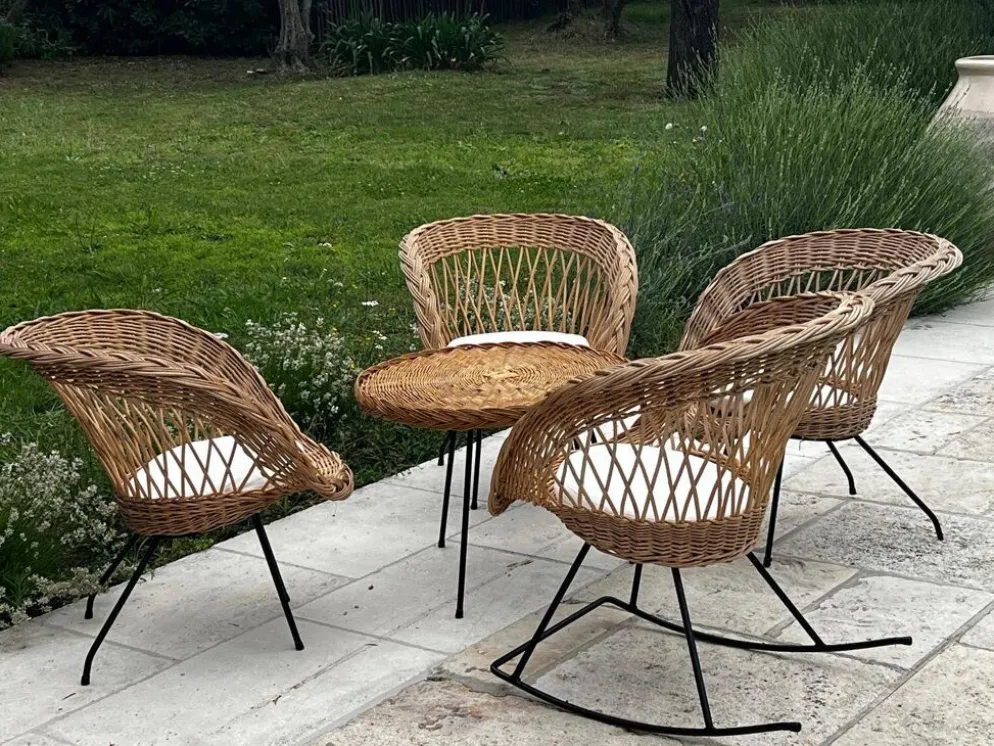Ensemble de jardin en rotin vintage 1960